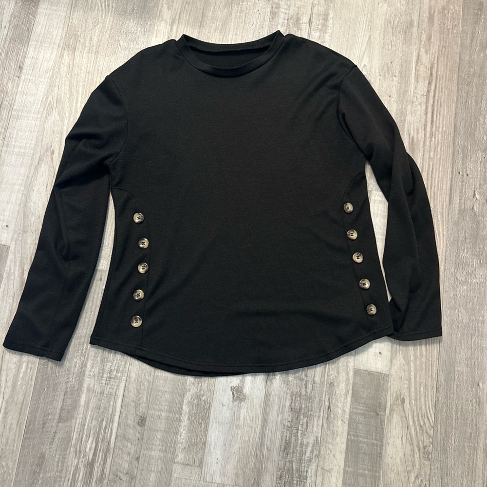 Shein Women's Size Large Black Rib Knit  Long Sleeve Top
